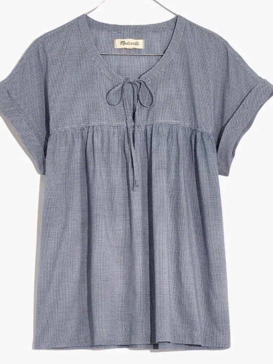 Madewell Tops - Madewell Tie-Front Popover Top in Mini Gingham Check, size L